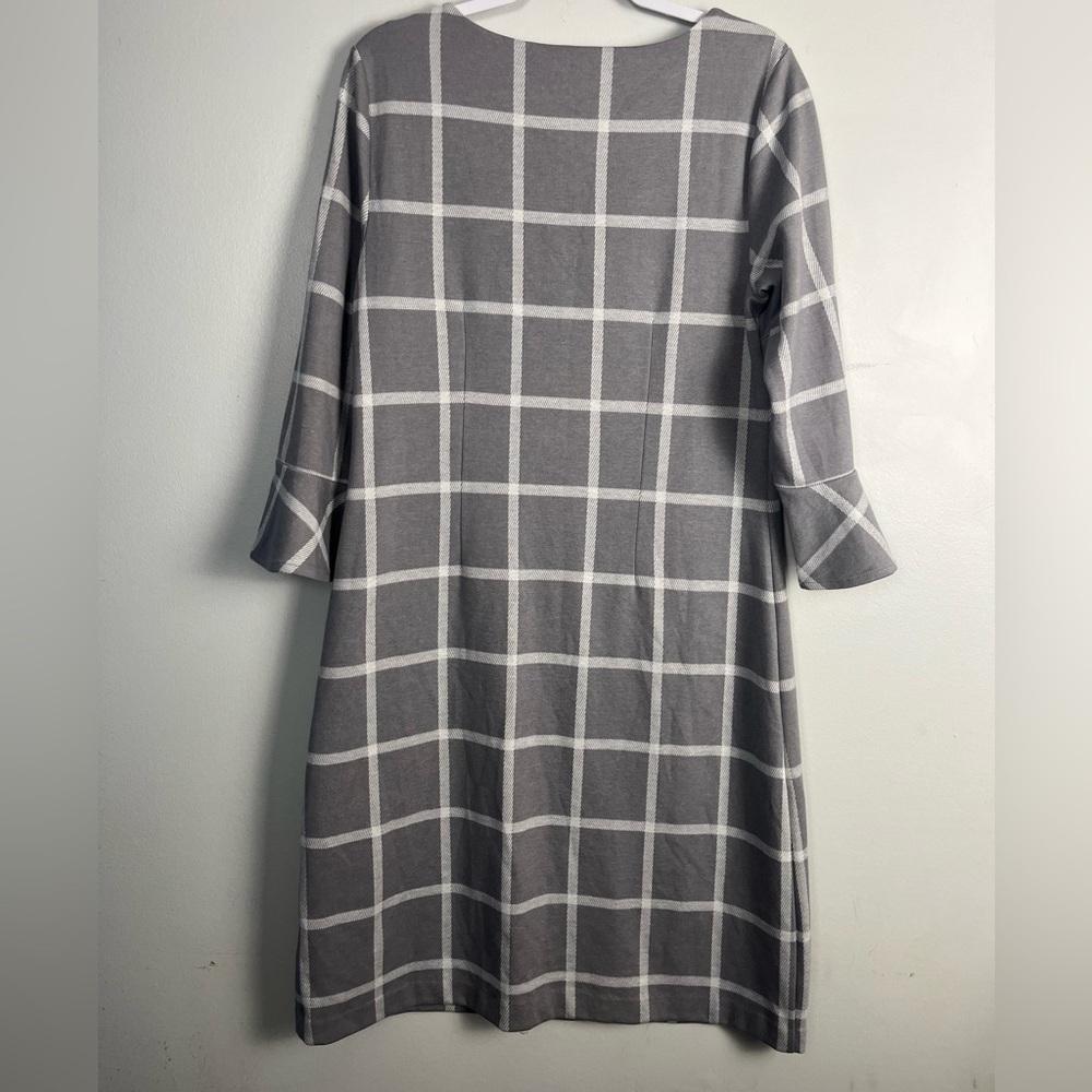NWT Talbots Women's Gray Grid Check Midi Sheath Dress Bell Sleeves size 10 - Picture 4 of 4